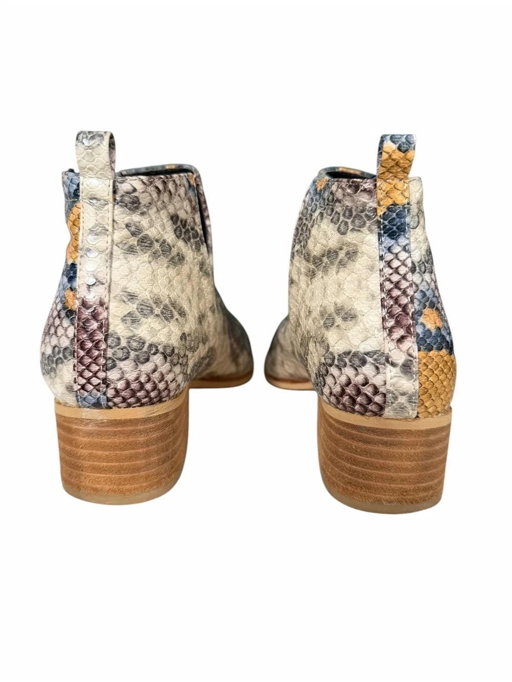 ARider Girl Avery Faux Snakeskin Ankle Boots V-cutout Stacked Block Heel 8.5